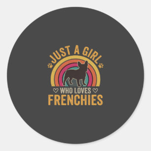 Just A Girl Who Loves Frenchies Retro Dog_1 Classic Round Sticker