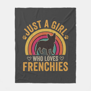 Just A Girl Who Loves Frenchies Retro Dog_1 Fleece Blanket