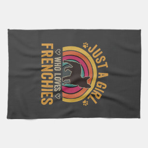 Just A Girl Who Loves Frenchies Retro Dog_1 Tea Towel