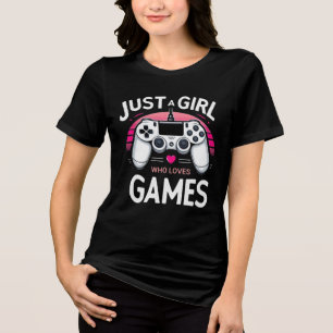Just A Girl Who Loves Games Pink Sunset Controller Tri-Blend Shirt