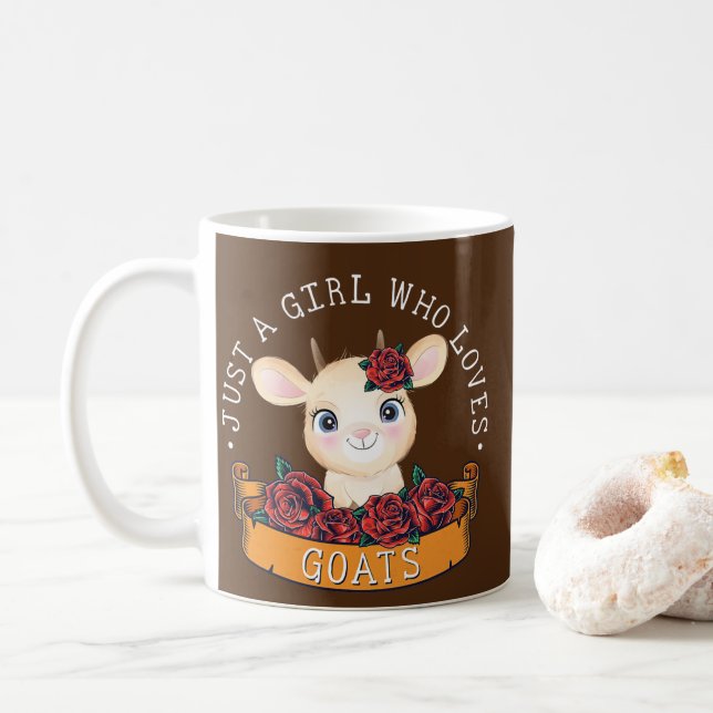 Just a Girl who loves Goats Farmer Women Goat  Coffee Mug (With Donut)