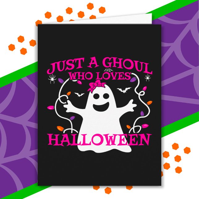 Just A Girl Who Loves Halloween Cute Pink Ghost Card (Creator Uploaded)