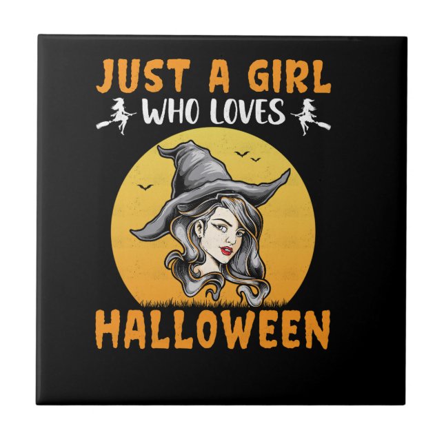 just a girl who loves halloween designs ceramic tile (Front)