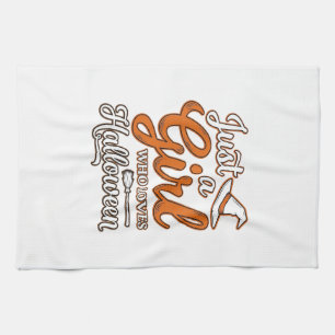 Just a Girl Who Loves Halloween Vector Design_1 Tea Towel
