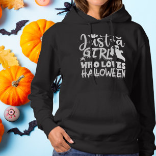 Just a Girl Who Loves Halloween White Typography Hoodie
