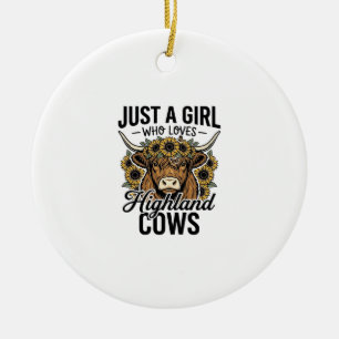 Just A Girl Who Loves Highland Cows Vintage Design Ceramic Ornament