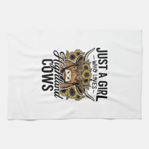 Just A Girl Who Loves Highland Cows Vintage Design Tea Towel