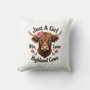 Just A Girl Who Loves Highland Cows Vintage Floral Cushion