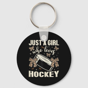 Just A Girl Who Loves Hockey Cheetah Print Kids Gi Key Ring