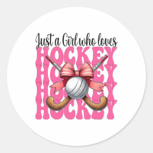 Just A Girl Who Loves Hockey Coquette Bow  Classic Round Sticker