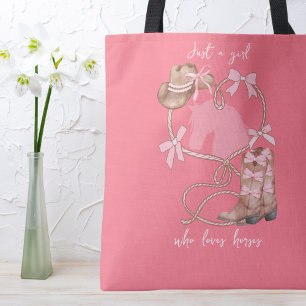Just a Girl Who Loves Horses,Coquette,Rodeo,Pink Tote Bag
