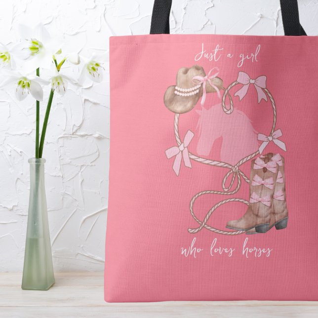 Just a Girl Who Loves Horses,Coquette,Rodeo,Pink Tote Bag (Creator Uploaded)