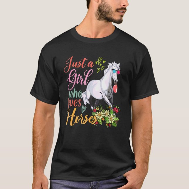 Just A Girl Who Loves Horses Floral Horse Sunglass T-Shirt (Front)