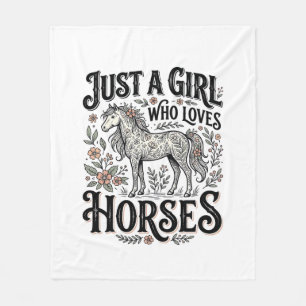 Just a Girl Who Loves Horses Floral Vintage Design Fleece Blanket