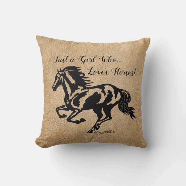 Just a Girl Who Loves Horses, Horse Throw Pillow (Front)