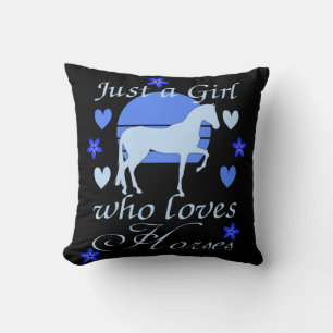 Just A Girl Who Loves Horses in Blue   Cushion