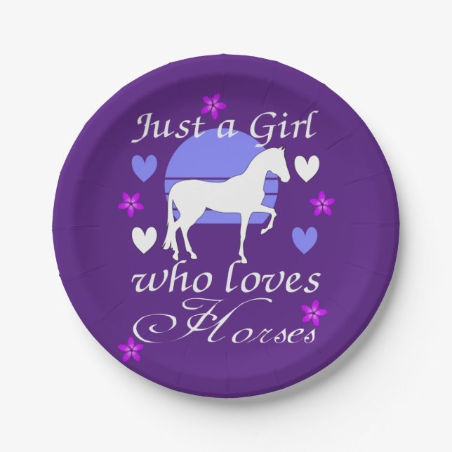 Just A Girl Who Loves Horses in Purple    Paper Plate (Front)