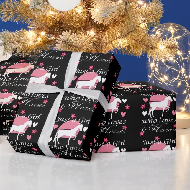Just A Girl Who Loves Horses in Rose Pink  Wrapping Paper (Holidays)