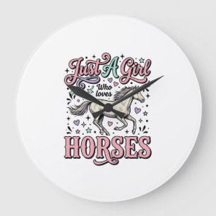 Just A Girl Who Loves Horses Vintage Vector Design Large Clock