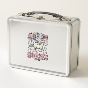 Just A Girl Who Loves Horses Vintage Vector Design Metal Lunch Box