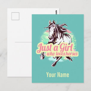 Just A Girl Who Loves Horses Watercolor Vintage Postcard