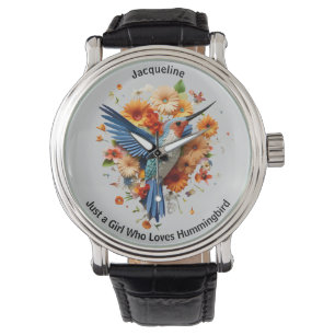 Just A Girl Who Loves Hummingbird Personalise Name Watch