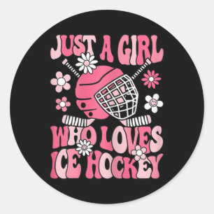 Just A Girl Who Loves Ice Hockey Cute Ice Hockey P Classic Round Sticker