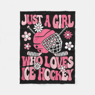 Just A Girl Who Loves Ice Hockey Cute Ice Hockey P Fleece Blanket