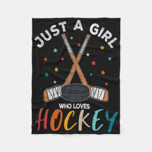 Just A Girl Who Loves Ice Hockey For Girls Hockey Fleece Blanket