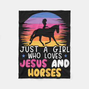 Just A Girl Who Loves Jesus And Horses Equestrian Fleece Blanket