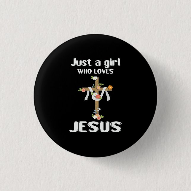 Just A Girl Who Loves Jesus Floral Cross Christian 3 Cm Round Badge (Front)