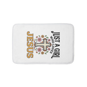 Just a Girl Who Loves Jesus Floral Cross Shirt_1 Bath Mat