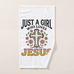 Just a Girl Who Loves Jesus Floral Cross Shirt_1 Hand Towel