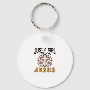Just a Girl Who Loves Jesus Floral Cross Shirt_1 Key Ring