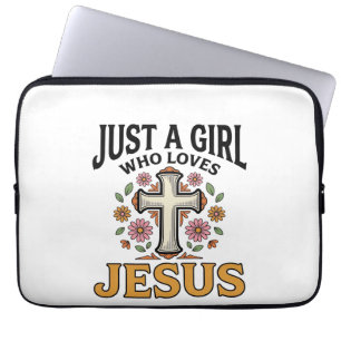 Just a Girl Who Loves Jesus Floral Cross Shirt_1 Laptop Sleeve