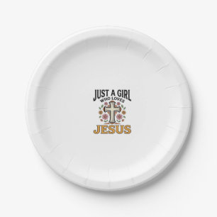 Just a Girl Who Loves Jesus Floral Cross Shirt_1 Paper Plate
