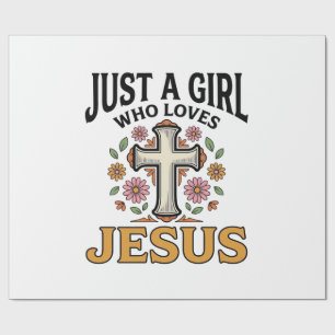 Just a Girl Who Loves Jesus Floral Cross Shirt_1 Wrapping Paper