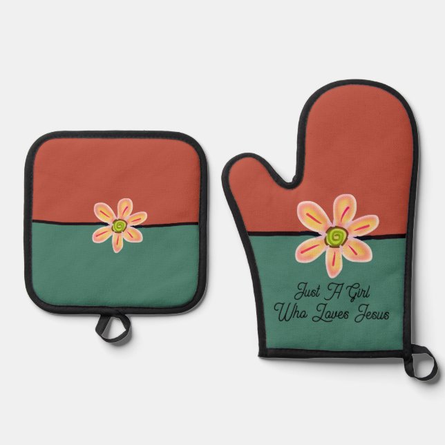 Just A Girl Who Loves Jesus Oven Mitt & Pot Holder Set (Front)