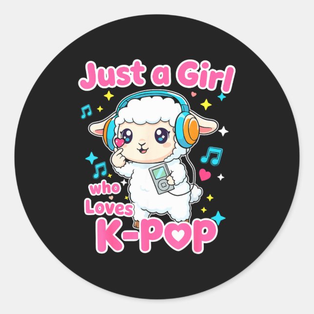 Just A Girl Who Loves K-p Cute Sheep  Classic Round Sticker (Front)