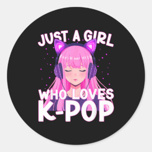 Just A Girl Who Loves K-p Korean Cute Listening Kp Classic Round Sticker