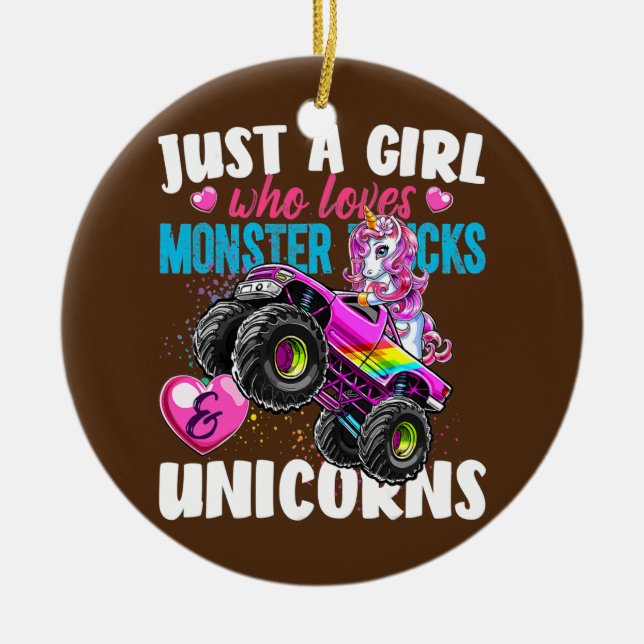 Just a Girl Who Loves Monster Trucks Gift Ceramic Ornament (Front)