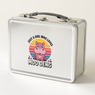 Just A Girl Who Loves Moo Deng Baby Hippos Long Sl Metal Lunch Box