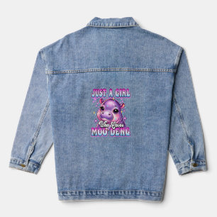Just a girl who loves Moo Deng Cute Baby hippo Lov Denim Jacket