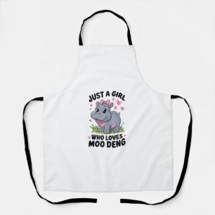 Just a Girl Who Loves Moo Deng Cute Baby Hippo Tan Apron