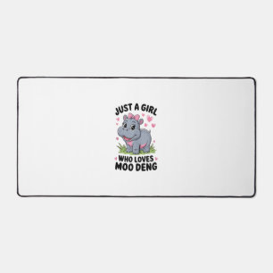 Just a Girl Who Loves Moo Deng Cute Baby Hippo Tan Desk Mat