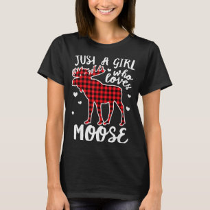 Just A Girl Who Loves Moose Buffalo Plaid Christma T-Shirt