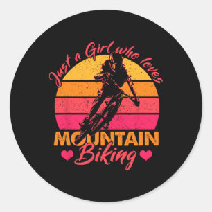 Just A Girl Who Loves Mountain Biking Cycling Love Classic Round Sticker