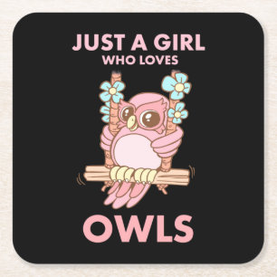 Just A Girl Who Loves Owls Square Paper Coaster