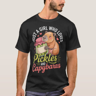 Just A Girl Who Loves Pickles And Capybaras Funny  T-Shirt