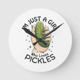 Just A Girl Who Loves Pickles - Funny Vegan Round Clock